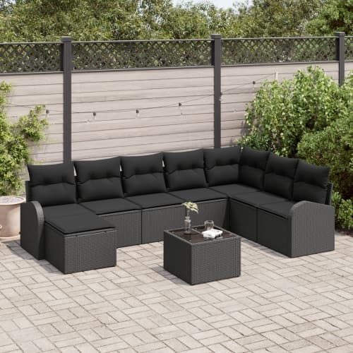 9-delad trädgårdsoff set med kuddar Beige Poly Rattan, vidaXL 2-sits trädgårdsoffa med förvaring och kuddar Svart Poly Rattan