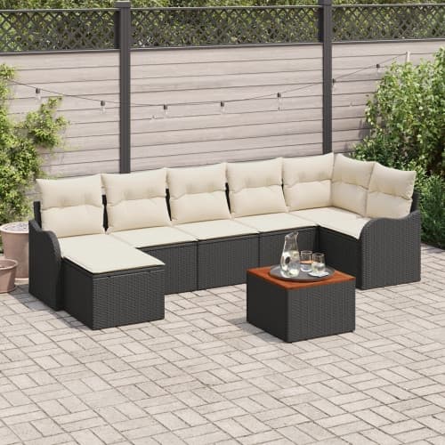 8-delars Trädgårdssoffa Set med Kuddar Svart Poly Rattan Akacia, vidaXL 2-sits Trädgårdssoffa med Förvaring & Kuddar Svart Poly Rattan
