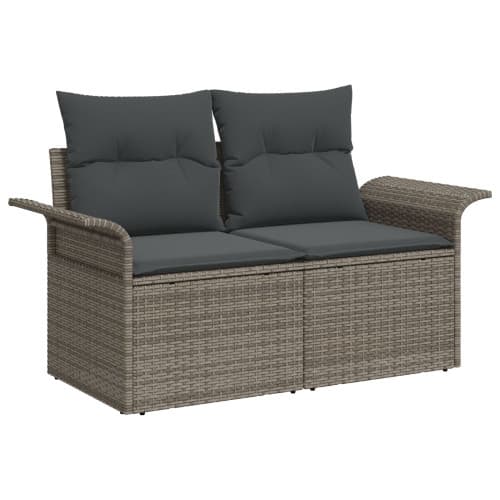 11 Stycken Trädgårdsoffaset med Kuddar Grå Poly Rattan
