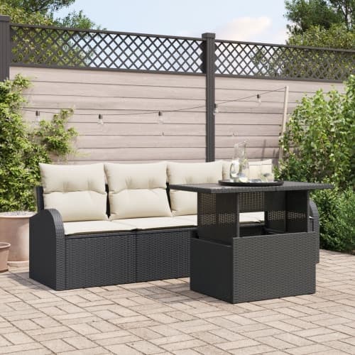 5 Delars Trädgårdsofaset med Kuddar Svart Poly Rattan, vidaXL 2-sits Trädgårdsoffa med Förvaring & Kuddar Svart Poly Rattan