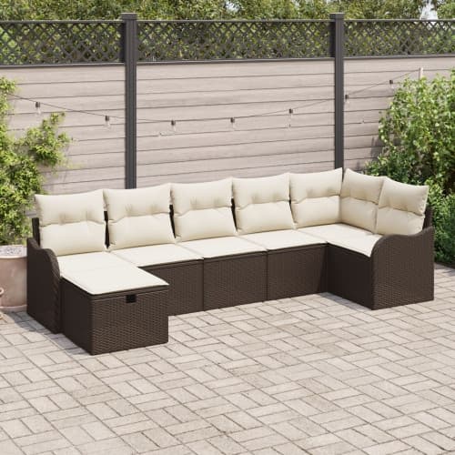 7-delars Trädgårdsoffaset med dynor Brun Poly Rattan, vidaXL 2-sits Trädgårdsoffa med förvaring och dynor Brun Poly Rattan