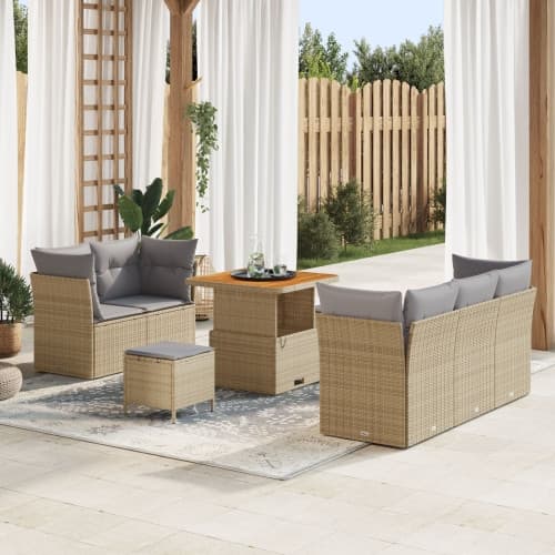 8 Delars Trädgårdsoffset med Kuddar Beige Poly Rattan Akacia