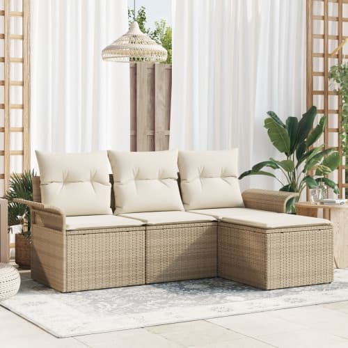 4-delat Trädgårdssoffset med Kuddar Beige Poly Rattan