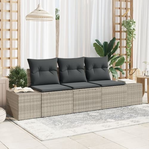 3-delat Trädgårdssofa Set med Kuddar Ljusgrå Poly Rattan