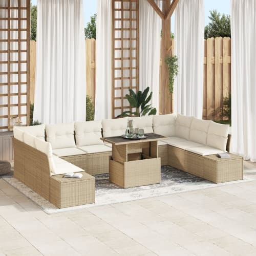 11-delars trädgårdsmöbelset med kuddar Beige Poly Rattan