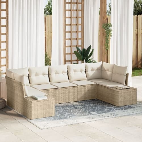 7-delat Trädgårdsoffset med Kuddar Beige Poly Rattan