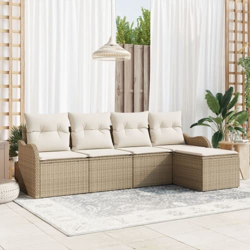 5-delat trädgårdssoffset med kuddar Beige Poly Rattan