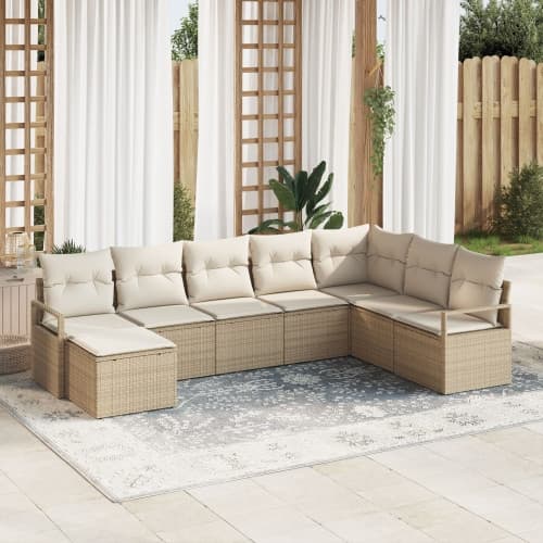 8-delat trädgårdsoffset med kuddar Beige Poly Rattan