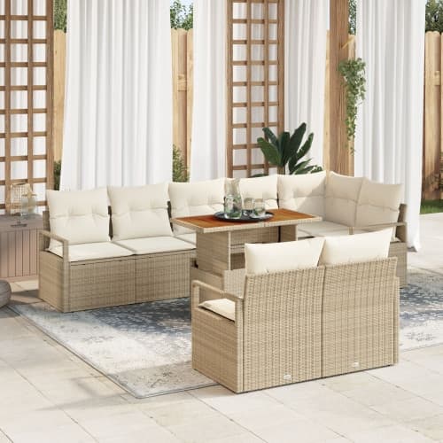 9-delat trädgårdsoff set med kuddar Beige Poly Rattan Akacia