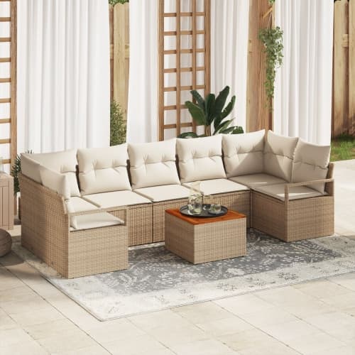 8-delat trädgårdssoffset med kuddar beige polyrotto akacia, vidaXL 2-sits trädgårdssoffa med kuddar beige polyrotto