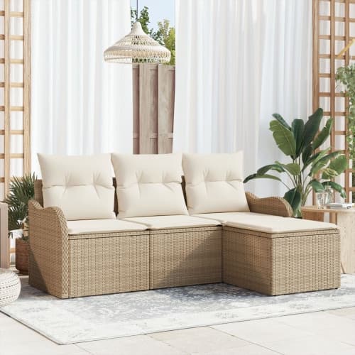 4-delat trädgårdsoffapaket med kuddar beige poly rotting