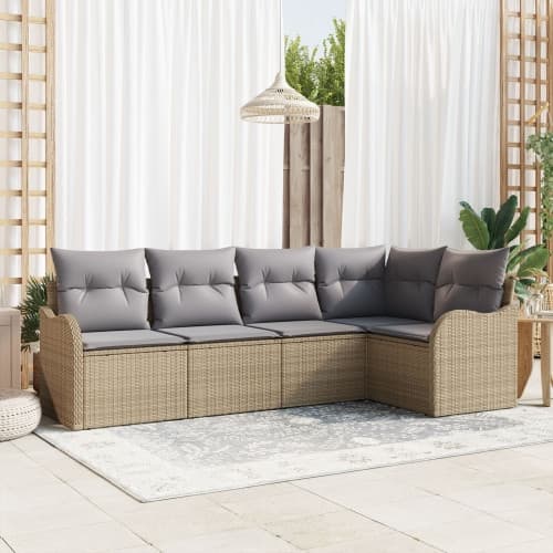 5-delars trädgårdsoffa med kuddar beige poly rotting, vidaXL 2-sits trädgårdsoffa med kuddar beige poly rotting