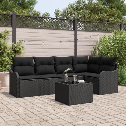 6-delars trädgårdsoffset med kuddar beige poly rattan, vidaXL 2-sits trädgårdsoffset med kuddar svart poly rattan
