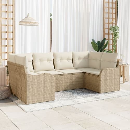 6-delat Trädgårdsoffset med Kuddar Beige Poly Rattan, vidaXL 2-sits Trädgårdsoffa med Kuddar Beige Poly Rattan