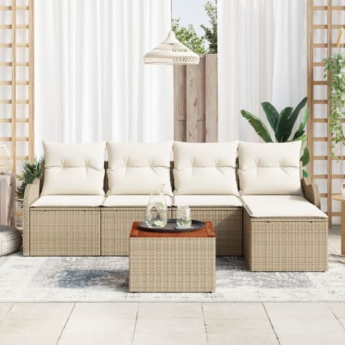 6-delat trädgårdsoff-set med kuddar beige poly rotting akacia