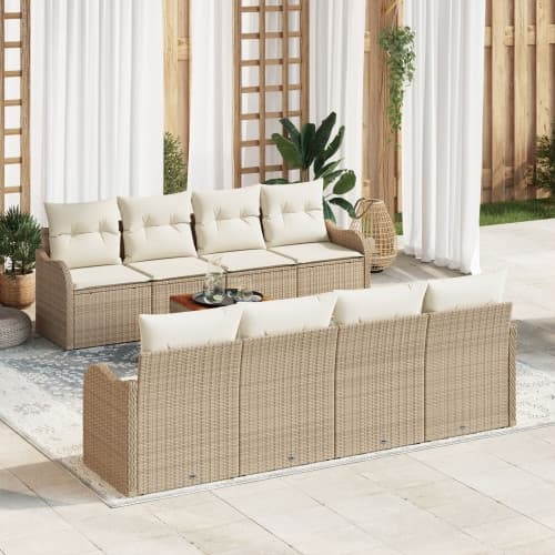 9-delat trädgårdsoffset med kuddar beige poly rattan akacia, vidaXL 2-sits trädgårdsoffa med kuddar beige poly rattan