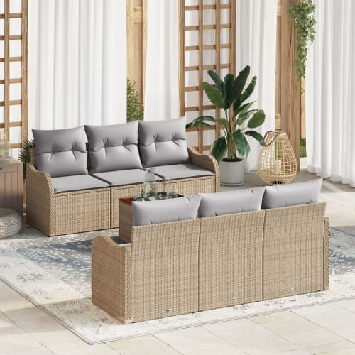 7-delade Trädgårdsofa Set med Kuddar Beige Poly Rattan Akacia, vidaXL 2-sits Trädgårdsofa med Kuddar Beige Poly Rattan