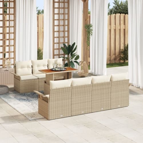 8-delars trädgårdsoff-set med kuddar beige poly rattan