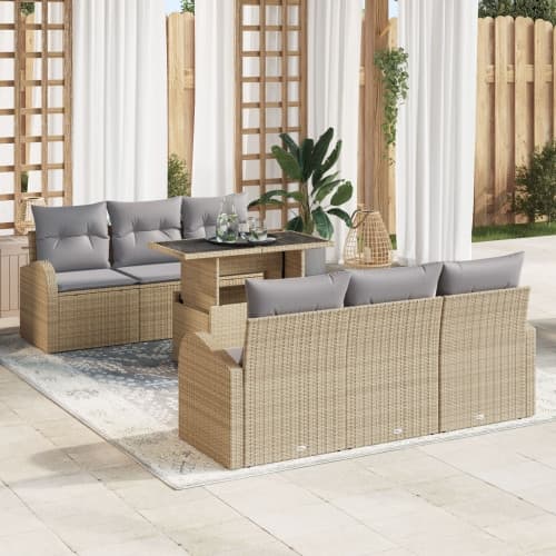 7-delars Trädgårdsoffaset med Kuddar Beige Poly Rattan