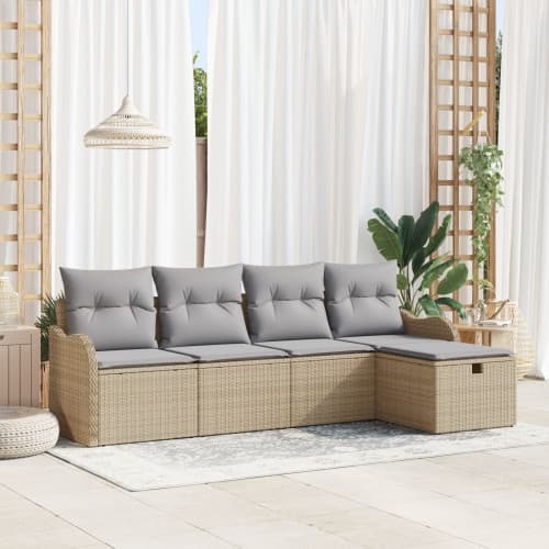5-delat trädgårdsoffset med kuddar beige poly rattan