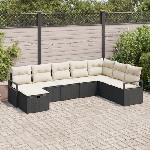 8-delat trädgårdsofa-set med kuddar svart poly rotting