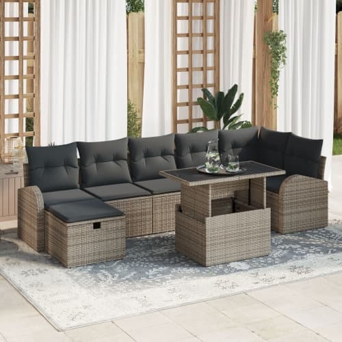 8-delad trädgårdsoffaset med kuddar Grå Poly Rattan, vidaXL 2-sitsig trädgårdsoffa med förvaring & kuddar Grå Poly Rattan