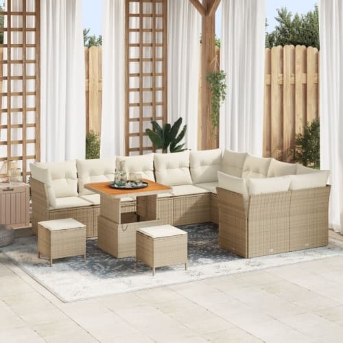 12-delade Trädgårdsoff Set med Kuddar Beige Poly Rottning Akacia