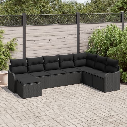 8 Delars Trädgårdsoffagrupp med Kuddar Svart Poly Rattan, vidaXL 2-sits Trädgårdsoffa med Förvaring & Kuddar Svart Poly Rattan