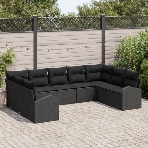 9-delars trädgårdsoff set med kuddar svart poly rattan, vidaXL 2-sits trädgårdsoffa med förvaring och kuddar svart poly rattan