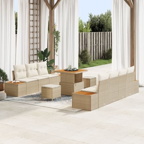 10-delars trädgårdsoffasats med kuddar beige poly rotting akacia, vidaXL 3-delars trädgårdsdining-set med kuddar beige poly rotting akacia