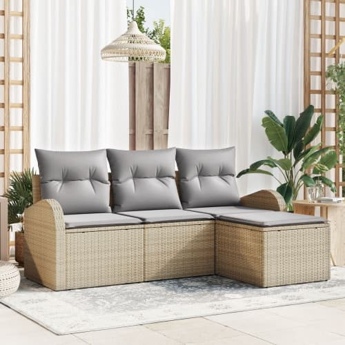 4-delat trädgårdsofforsset med kuddar Beige Poly Rotting, vidaXL 2-sits trädgårdsoffa med förvaring & kuddar Beige Poly Rotting
