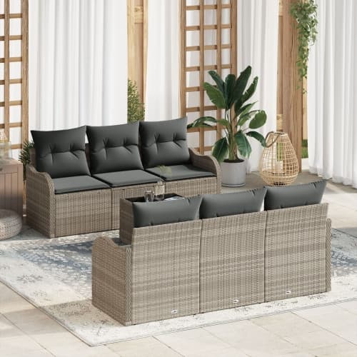 7 Delar Trädgårdsoffset med Kuddar Ljusgrå Poly Rattan, vidaXL 2-Sits Trädgårdsoffa med Förvaring & Kuddar Ljusgrå Poly Rattan
