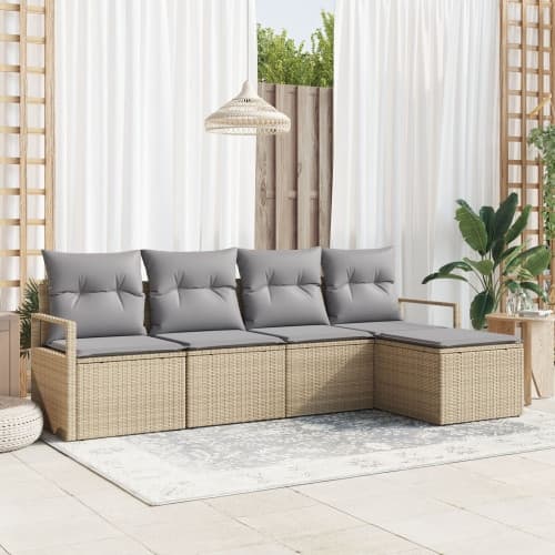 5-delat Trädgårdsoff Set med Kuddar Beige Poly rotting