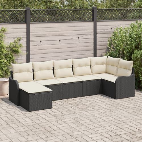 7-delat trädgårdsoffaset med kuddar svart poly rattan, vidaXL 2-sits trädgårdsoffa med kuddar svart poly rattan