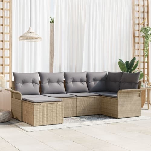 6-delat trädgårdssoffset med kuddar beige poly rotting