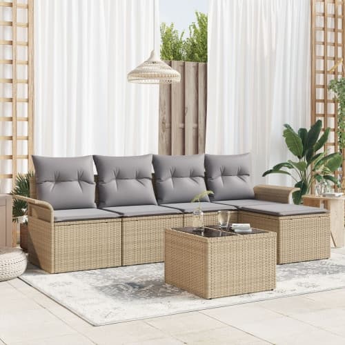 6-delad Trädgårdsoffaset Med Kuddar Svart Poly Rattan, vidaXL 2-sits Trädgårdsoffa Med Förvaring & Kuddar Beige Poly Rattan
