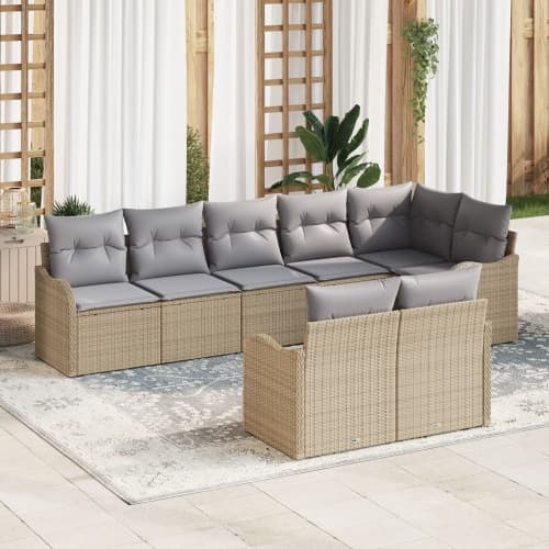 8-delars trädgårdsoffset med kuddar beige poly rotting, vidaXL 2-sits trädgårdsoffa med kuddar beige poly rotting