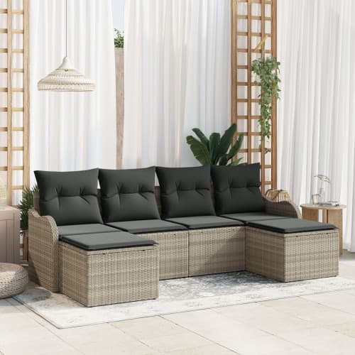 6-delars trädgårdsofa med kuddar ljusgrå polyrotting, vidaXL 2-sits trädgårdsoffa med förvaring och kuddar ljusgrå polyrotting