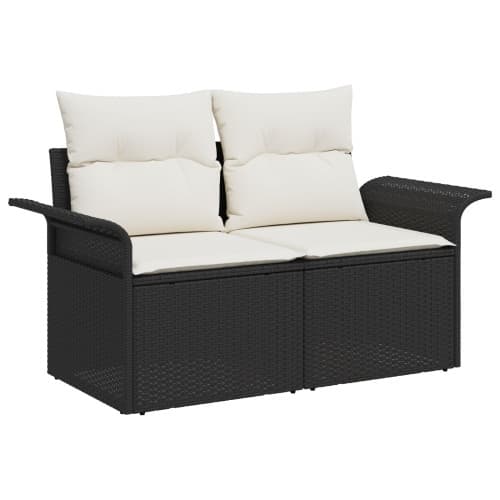 5-delars Trädgårdsoff Set med Kuddar Svart Poly Rattan, vidaXL 2-sits Trädgårdsoffa med Förvaring & Kuddar Svart Poly Rattan