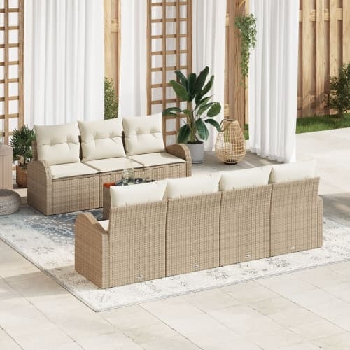 8-delars trädgårdsssofa-set med dynor beige polyrotting akacia