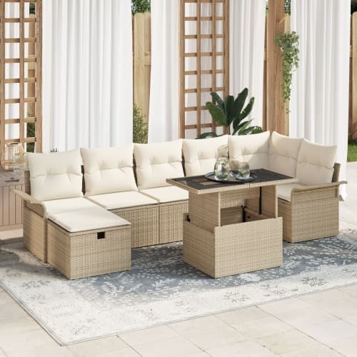 8-delad trädgårdsoffset med kuddar beige poly rattan