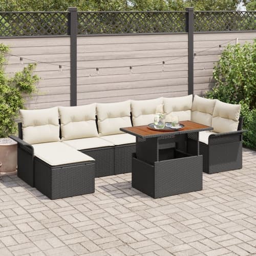 8-delad trädgårdsoffagrupp med kuddar svart poly rattan, vidaXL 2-sits trädgårsoffa med förvaring och kuddar svart poly rattan