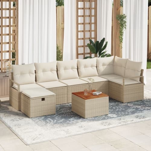 8 Delars Trädgårdsoffagrupp med kuddar Beige Poly Rottning, vidaXL 2-Sits Trädgårdsoffa med kuddar Beige Poly Rottning