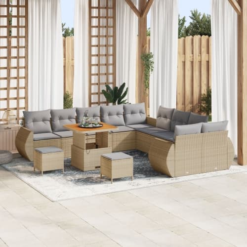 13-delat Trädgårdsoffset med Kuddar Beige Poly Rattan Akacia, vidaXL 3-delat Trädgårdsdining-set med Kuddar Beige Poly Rattan Akacia