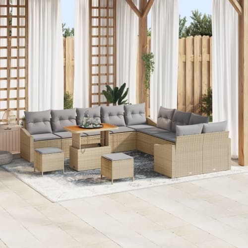13 Delars Trädgårdsoffaset med Kuddar Beige Poly Rattan Akacia