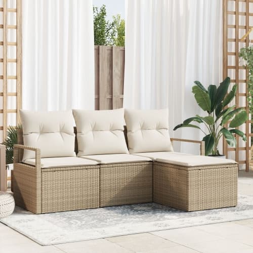 4-delars trädgårdsoffa med kuddar Beige Poly Rattan, vidaXL 2-sits trädgårdsoffa med kuddar Beige Poly Rattan