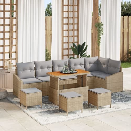 10-delat trädgårdsoffset med kuddar Beige Poly Rattan Akacia, vidaXL 2-sits trädgårdsoffa med kuddar Beige Poly Rattan, vidaXL 4-delat trädgårdsdining