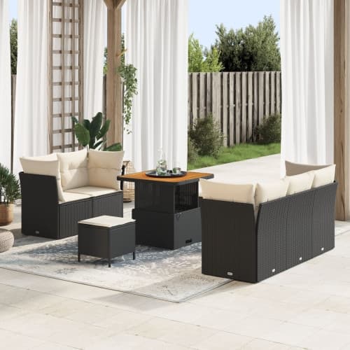 8 Delar Trädgårdsoff Set med kuddar Svart Poly Rattan Akacia, vidaXL 3 Delar Trädgårdsdining Set med kuddar Svart Poly Rattan Akacia