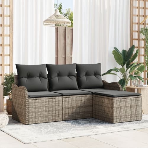 4-delat trädgårdsoffaset med kuddar grå poly rattan, vidaXL 2-sits trädgårdsoffa med förvaring & kuddar grå poly rattan