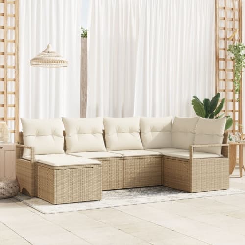 6-delad trädgårdsoffagrupp med kuddar beige polyrotting, vidaXL 2-sits trädgårdsoffa med förvaring & kuddar beige polyrotting